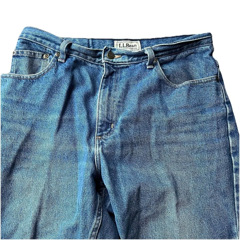 LL Bean Original Fit Traditional Blue Jeans Cotton Denim Women's 14 Petite - Picture 4 of 8